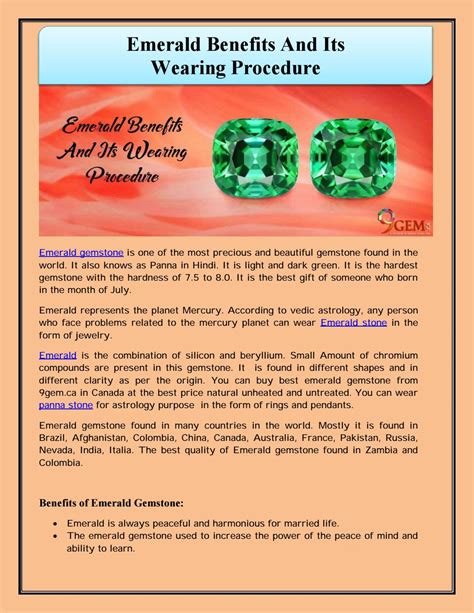 Emerald Benefits And Its Wearing Procedure By Gemcanada Issuu