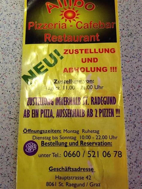 Speisekarte Von Pizzeria Restaurant Aliibo Sankt Radegund Bei Graz