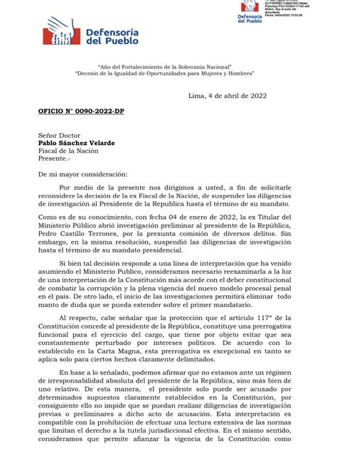 Defensoría Perú on Twitter Decisión de fiscal de la nación de ampliar