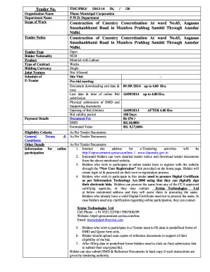 Fillable Online Tender No Construction Of Cmentry Concretization At