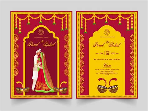 Indian Wedding Invitation Card With Event Details In Red And Yellow