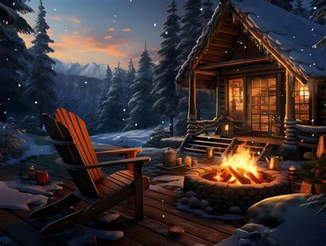 Premium Photo | Winter cabin in a snowy forest with a warm fireplace