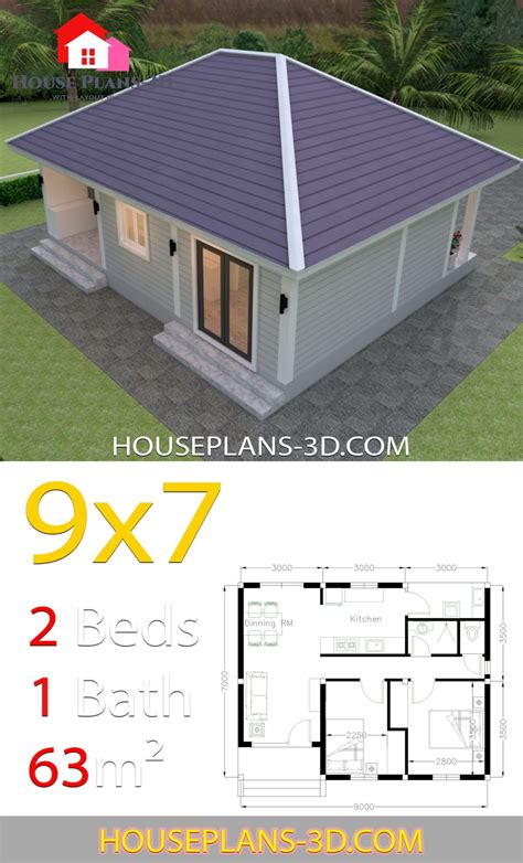 Simple House Plans 6x7 With 2 Bedrooms Hip Roof House Plans S B3a