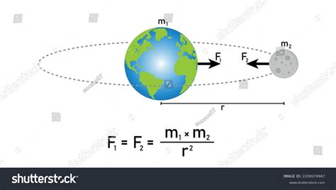 Newtons Law Universal Gravitation Earth Moon Stock Vector Royalty Free