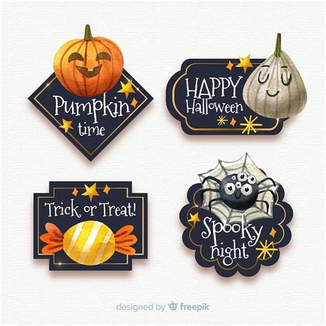 Colecci N De Etiquetas De Halloween En Acuarela Vector Gratis