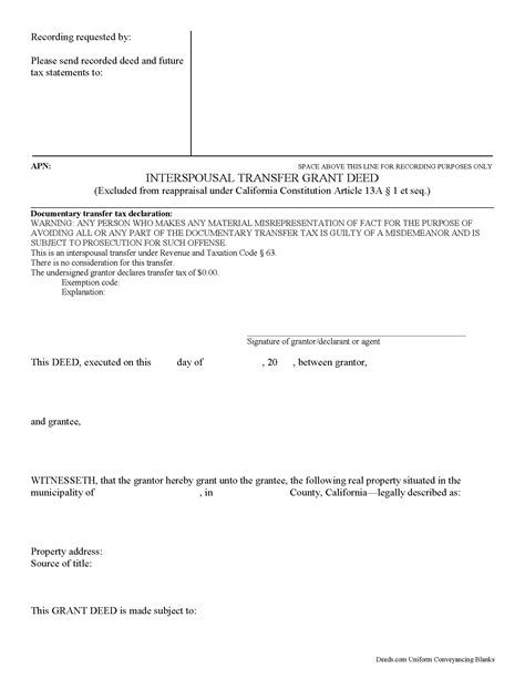 San Diego County Interspousal Transfer Grant Deed Form California