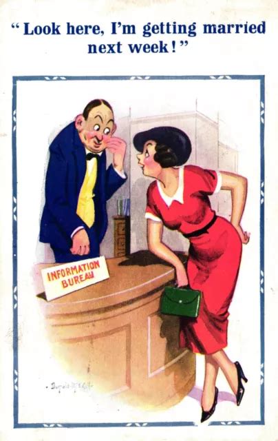 Comic Postcard C1950 Donald Mcgill Information Booth Letchy Man Married