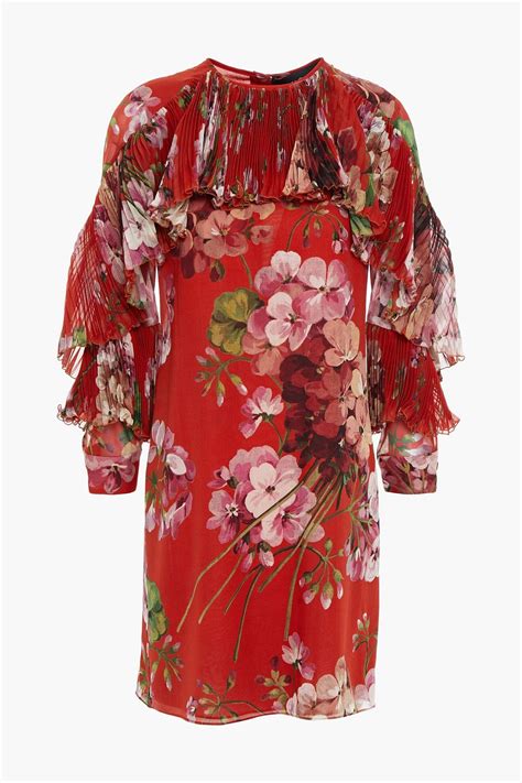 GUCCI Pleated Floral Print Silk Chiffon Mini Dress THE OUTNET