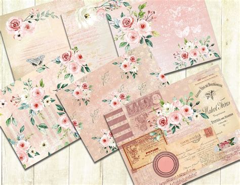 Pink Roses Junk Journal Kit Digital Download Summer Song Etsy