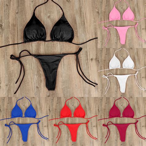 Summer Sexy Solid Mirco Bikini Sets Women Tie Side G String Thong