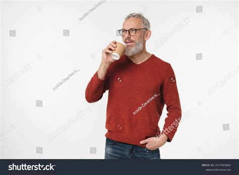 Handsome Caucasian Mature Middleaged Man Grey Stock Photo