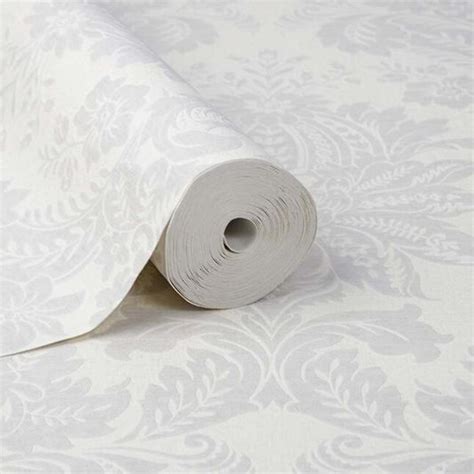 Graham And Brown 56 Sq Ft White Vinyl Textured Damask Unpasted Wallpaper