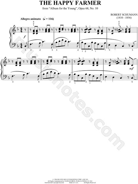 Robert Schumann The Happy Farmer Sheet Music Piano Solo In F Major