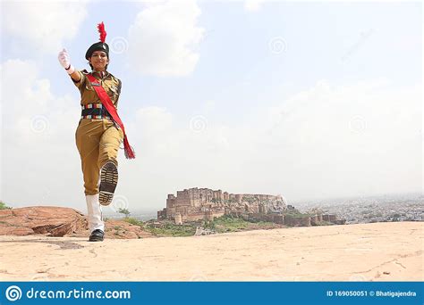 India`s National Cadet Corps Ncc Lady Cadet Is Marching Past Preparing