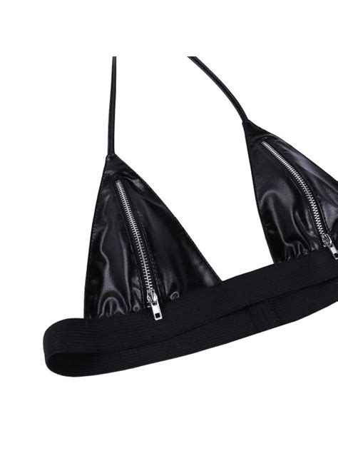 Women Faux Leather Bikini Lingerie Set