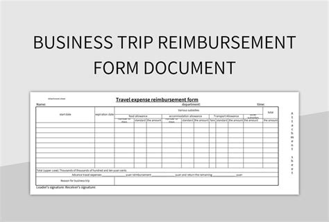 Business Trip Reimbursement Form Document Excel Template And Google