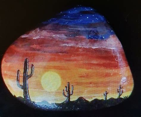 Beautiful Painted Rock Sunset Desert Landscape Painted Rock Painted Rocks Desert Painting