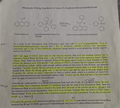 Solved Miniscale Wittig Synthesis Of Chegg