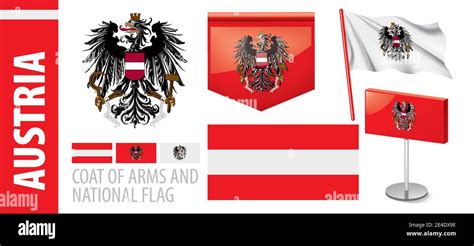 Vector Set Of The Coat Of Arms And National Flag Of Austria Stock