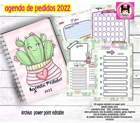 Agenda Pedidos 2022 Emprendedora Cactus Kit Imprimible