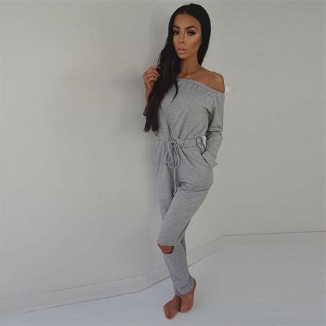 Autumn Women Sexy Long Sleeve Slash Neck Black Bodycon Elegant Jumpsuit