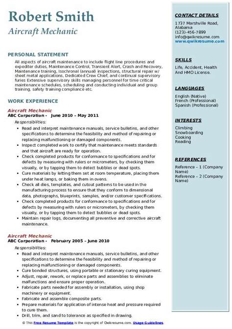 Aviation Mechanic Resume Templates