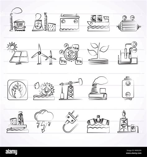 Strom Und Energie Quelle Symbole Vektor Icon Set Stock Vektorgrafik