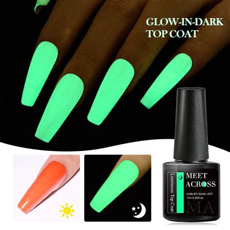 MEET ACROSS 7ml Luminous Top Coat Gel Nails Semi Permanent Glow In Dark