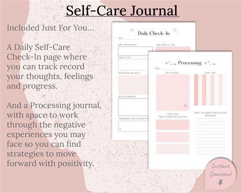 Self Care Planner Printable Self Care Journal Pink Wellness Journal Self Love Journal Mental