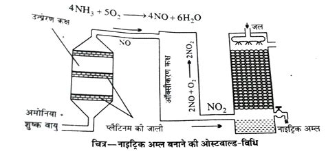 नाइट्रिक अम्ल के निर्माण को ओस्टवाल्ड विधि का सचित्र वर्णन कीजिये