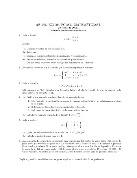 EXAMEN ENERO 2013MATES AE1005 EC1005 FC1005 MATEMTICAS I 22