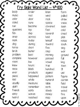 Fry Sight Word Lists Th Words By Miss Cobblestone S Resources