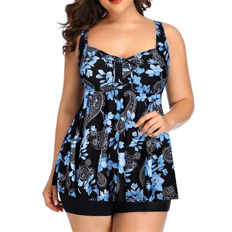 Womens Plus Size 2 Piece Bathing Suits Tummy Control Ruffle Tankini