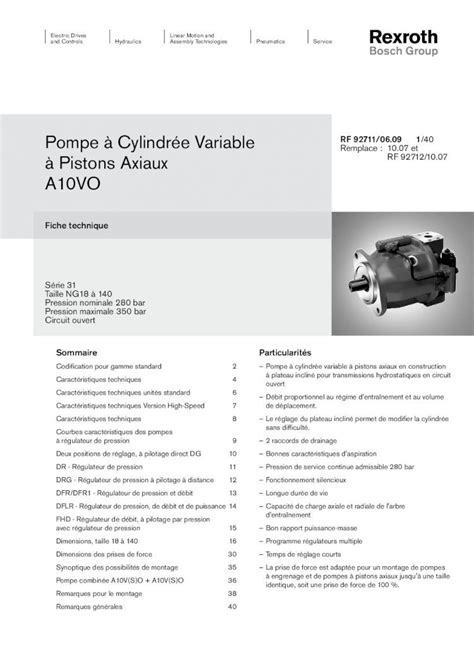 PDF Pompe à Cylindrée Variable à Pistons Axiaux A10VOsecofluid fr