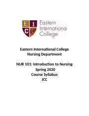 NUR 101 COURSE SYLLABUS INTRO TO NURSING Spring 2020 JCC 2 Doc