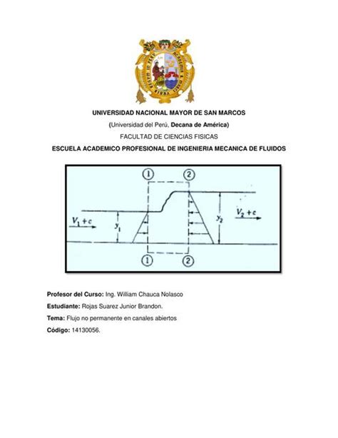 Ejercicio Resuelto De Flujo No Permanente En Canales Abiertos JUNIOR