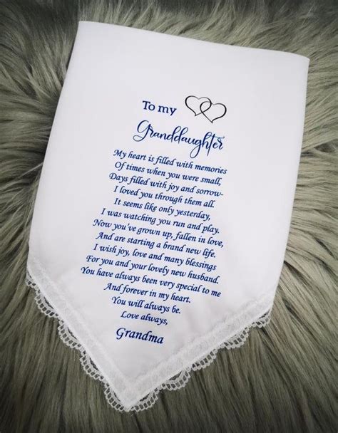 To My Granddaughter On Her Wedding Day Handkerchief From Grandmother