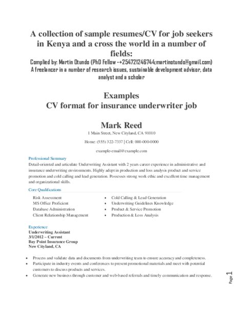 Samples Of Curriculum Vitae In Kenya Cv Format Latest Fomat Career