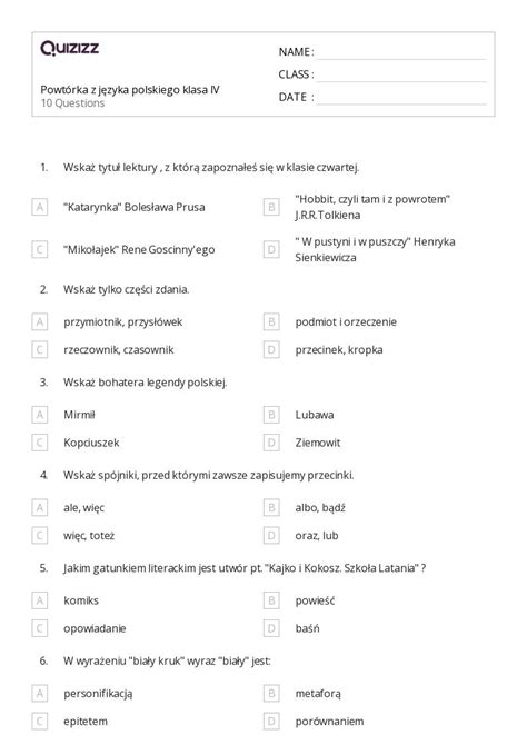 Ponad Przecinki Arkuszy Roboczych Dla Klasa W Quizizz Darmowe I