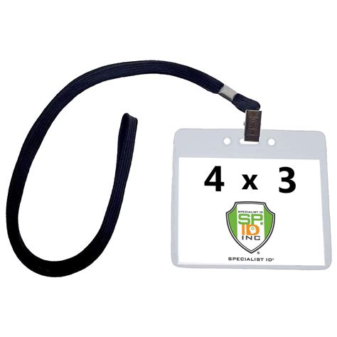 Pack X Name Badge Holder With Lanyard Clear Plastic Horizontal