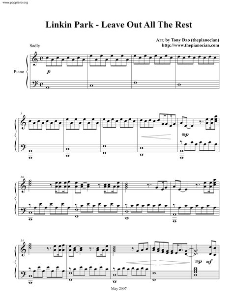 Linkin Park Leave Out All The Rest Sheet Music Pdf Free Score Download ★