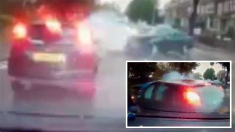 Dramatic Dash Cam Footage Shows Terrifying Four Car Smash Head On But