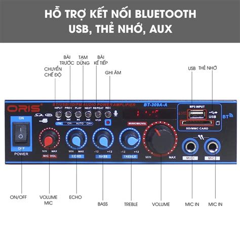 Amply karaoke Bluetooth chính hãng Oris BT 309A bộ khếch đại âm thanh