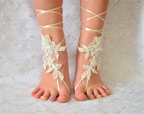 Lace Wedding Shoes Ivory Barefoot Sandles Sandals Beach Etsy