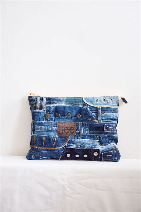 Denim Wristlet Denim Clutch Denim Bag Clutch Bag Recycled Jeans Bag