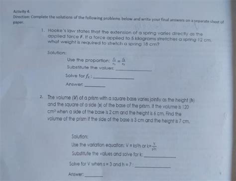 Solved Activity 4 Direction Complete The Solutions Of The