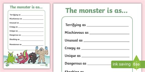 Monster Simile Poem Template Hecho Por Educadores Twinkl