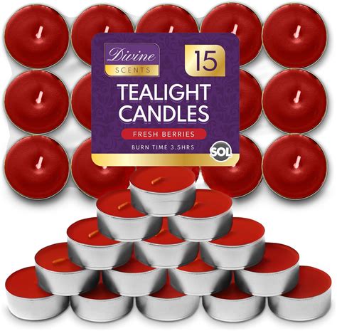 15pk Fresh Berries Scented Tea Lights Long Burning Tea Lights Red