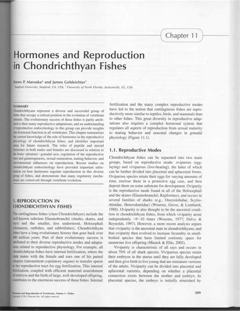 Pdf Hormones And Reproduction In Chondrichthyan Fishes