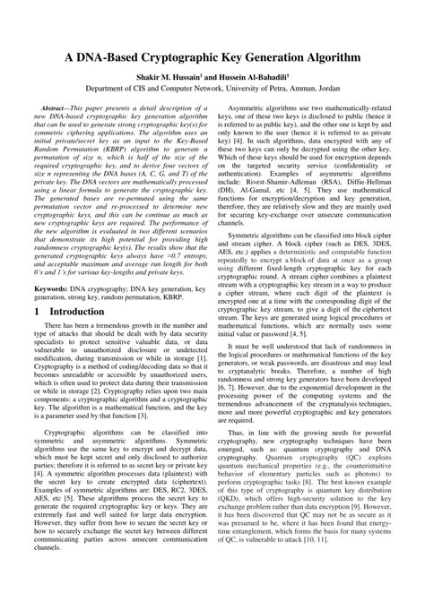 (PDF) A DNA-Based Cryptographic Key Generation Algorithm